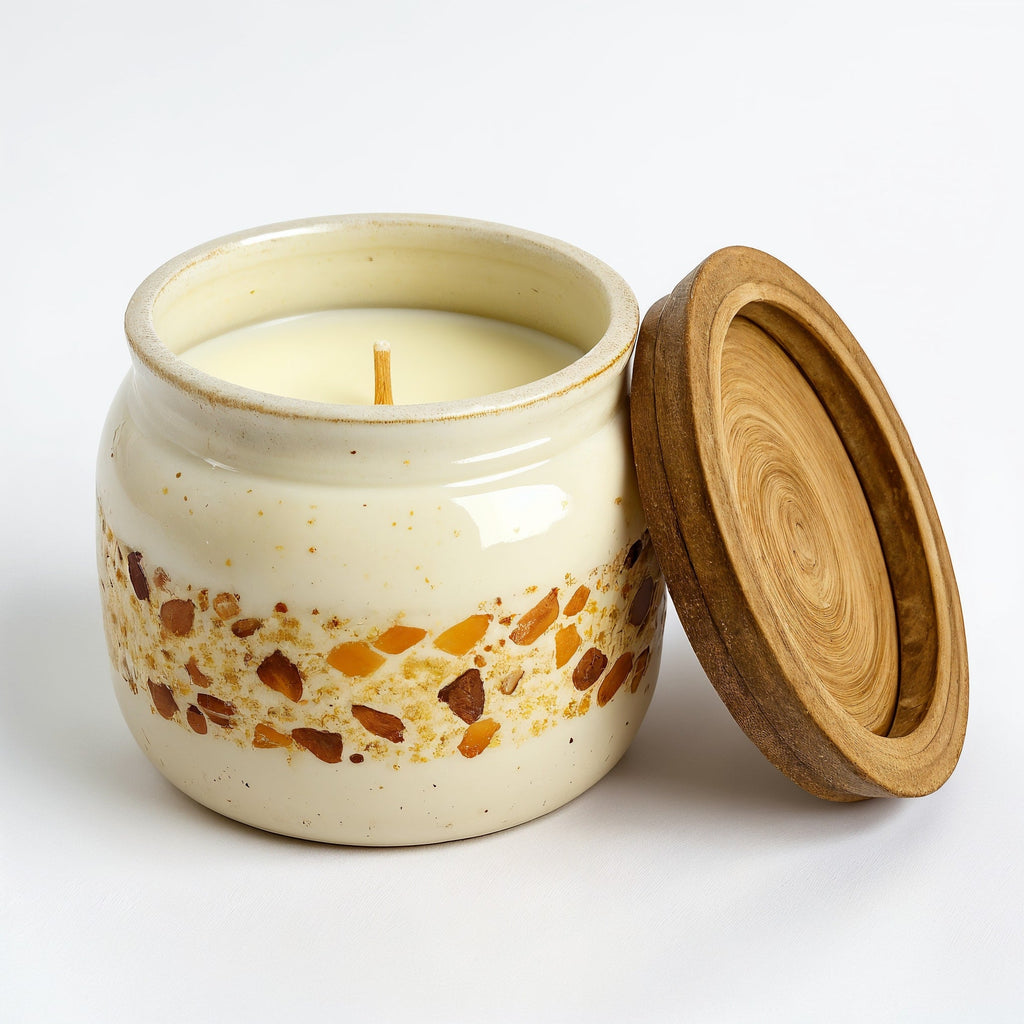 SHOPAVERLY Vanilla Amber Soy Candle in Matte Ivory Jar with Amber Accents