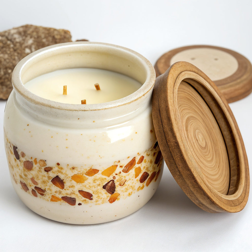 SHOPAVERLY Vanilla Amber Soy Candle in Matte Ivory Jar with Amber Accents