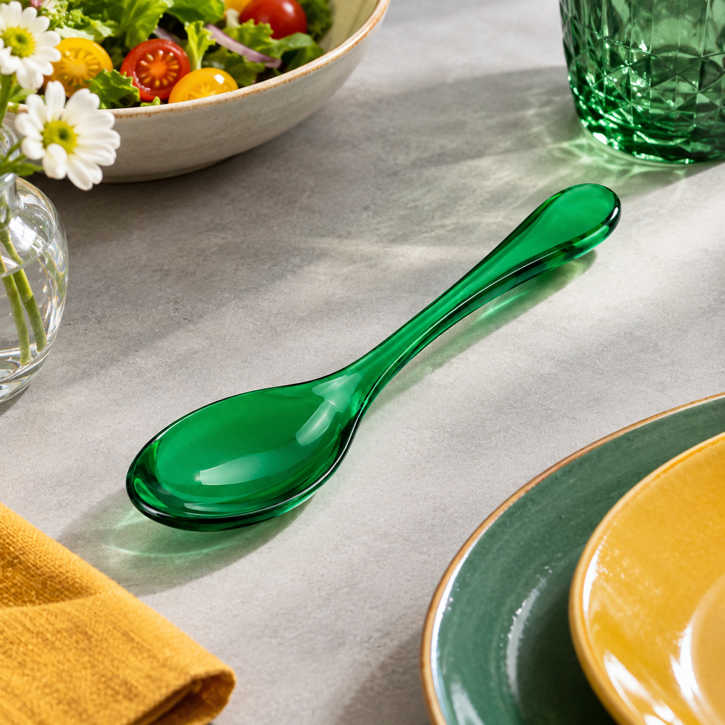 SHOPAVERLY Vibrant Green Acrylic Soup Spoon 17 cm