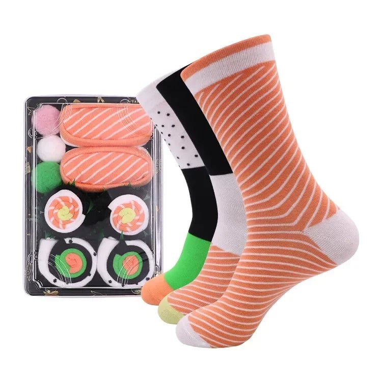 Sushi Mid-Calf Socks Gift Set – 3-Pair Fun Food Socks with Pizza, Burger & Sushi Designs