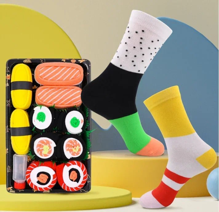 Sushi Mid-Calf Socks Gift Set – 3-Pair Fun Food Socks with Pizza, Burger & Sushi Designs