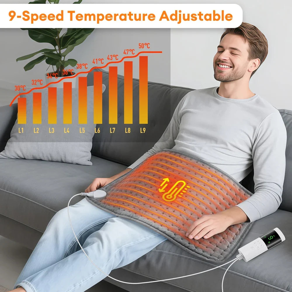 ThermaEase Electric Heating Pad – 9 Heat Settings & 4 Timers – 11.8×23.6 in – Washable & Fast Heating for Back, Stomach 