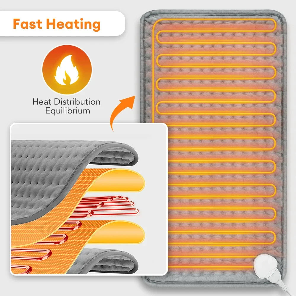 ThermaEase Electric Heating Pad – 9 Heat Settings & 4 Timers – 11.8×23.6 in – Washable & Fast Heating for Back, Stomach 