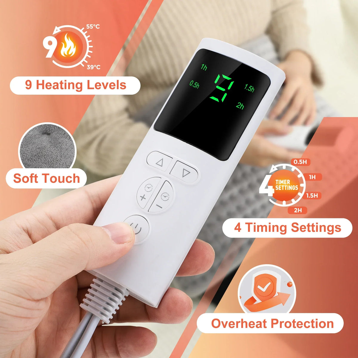 ThermaEase Electric Heating Pad – Multifunctional Heating Belt for Back & Waist with 9 Temperature Levels & 4 Timer Opti