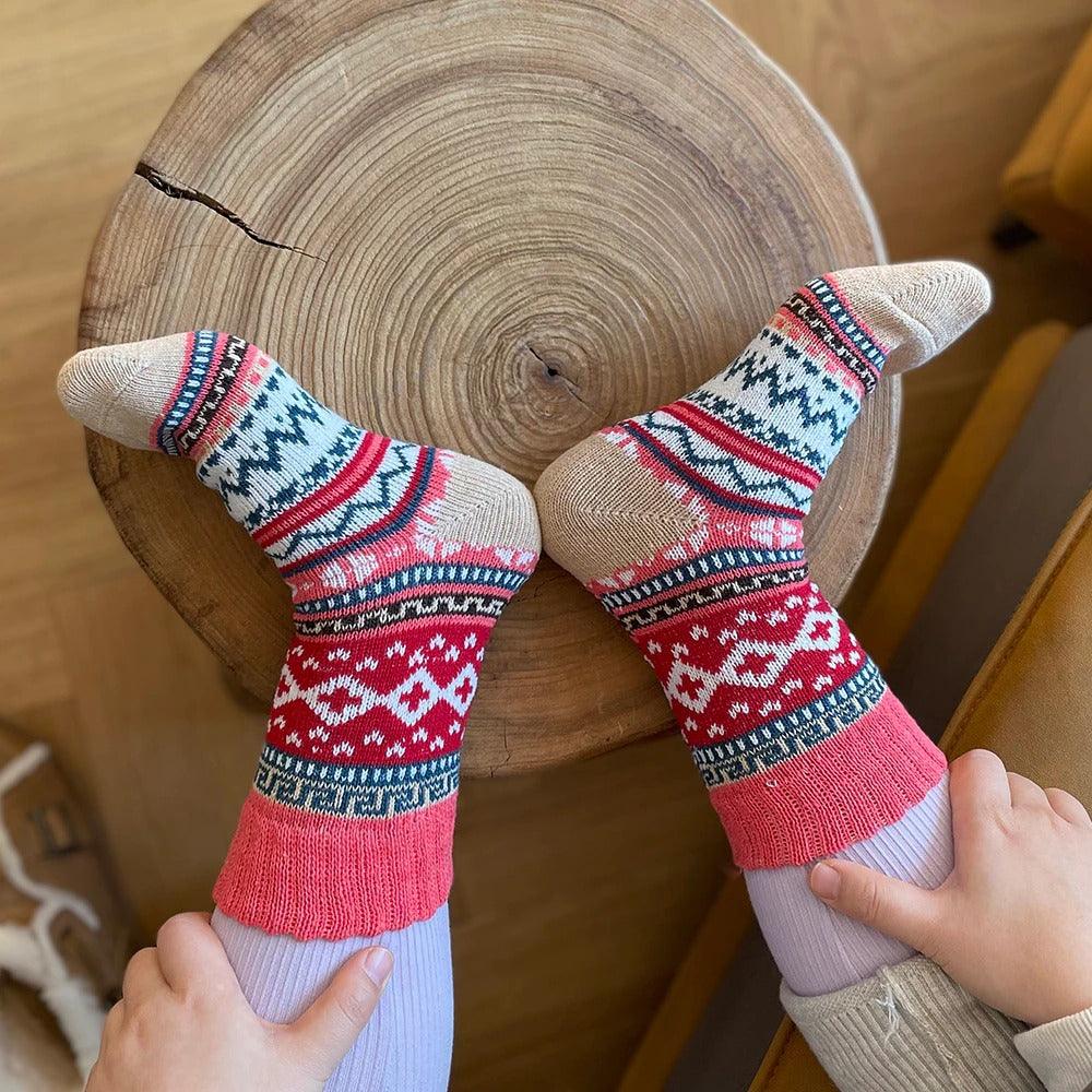 Thermal socks in a wool blend with Nordic pattern, winter set of 5 pairs, EU size 36-39, 6 designs
