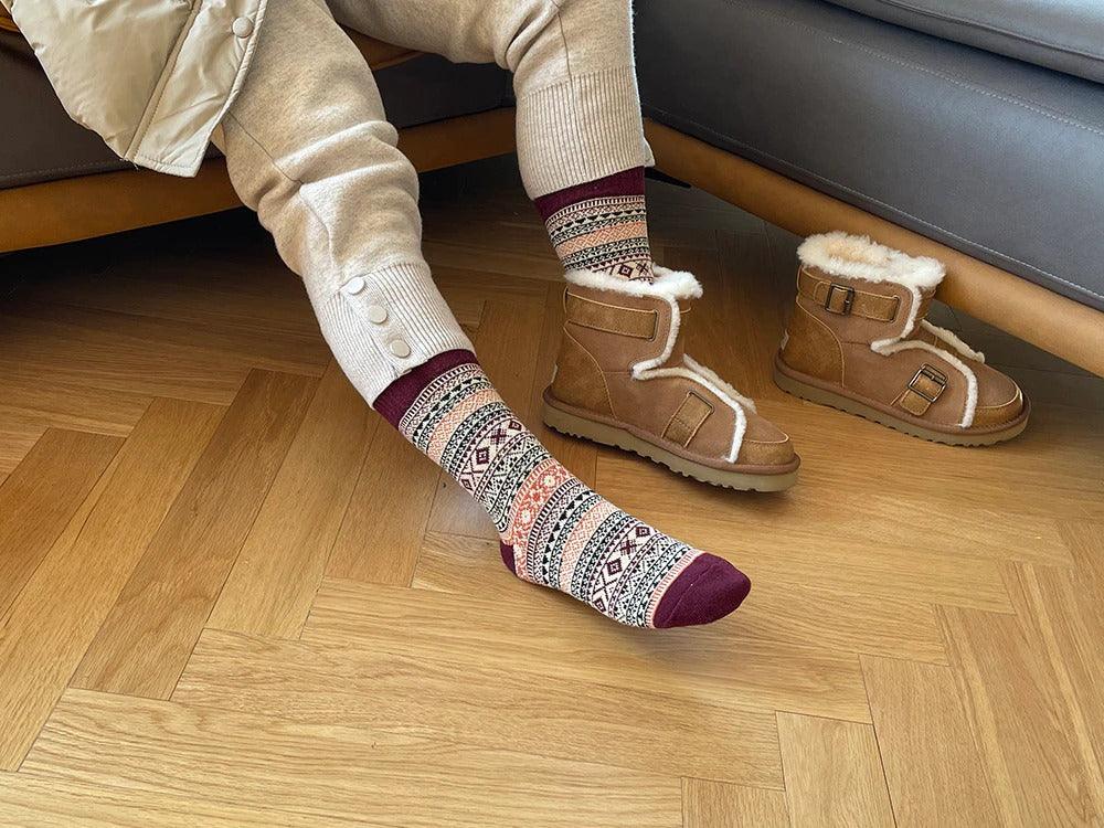 Thermal socks in a wool blend with Nordic pattern, winter set of 5 pairs, EU size 36-39, 6 designs