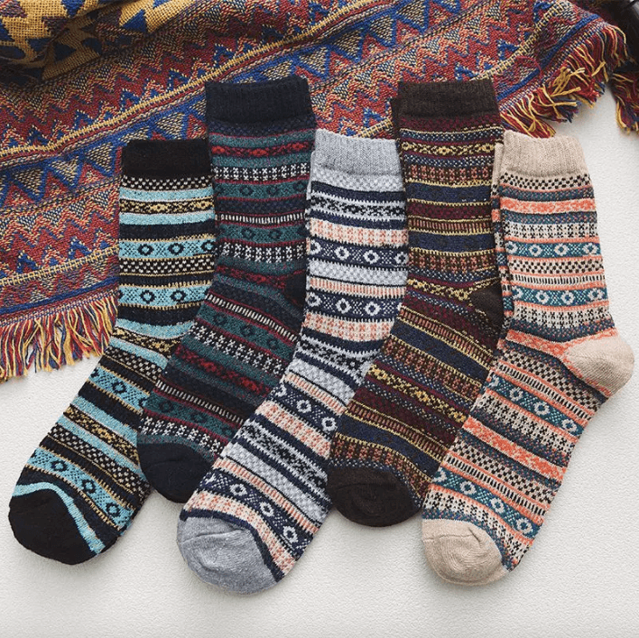 Thermal socks in a wool blend with Nordic pattern, winter set of 5 pairs, EU size 36-39, 6 designs