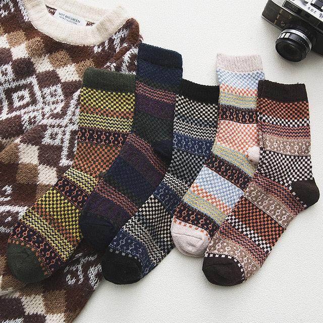 Thermal socks in a wool blend with Nordic pattern, winter set of 5 pairs, EU size 36-39, 6 designs
