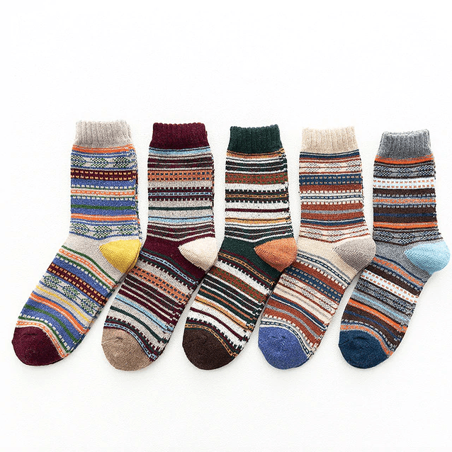 Thermal socks in a wool blend with Nordic pattern, winter set of 5 pairs, EU size 36-39, 6 designs