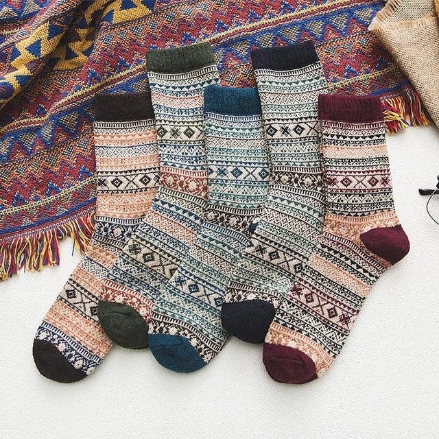 Thermal socks in a wool blend with Nordic pattern, winter set of 5 pairs, EU size 36-39, 6 designs