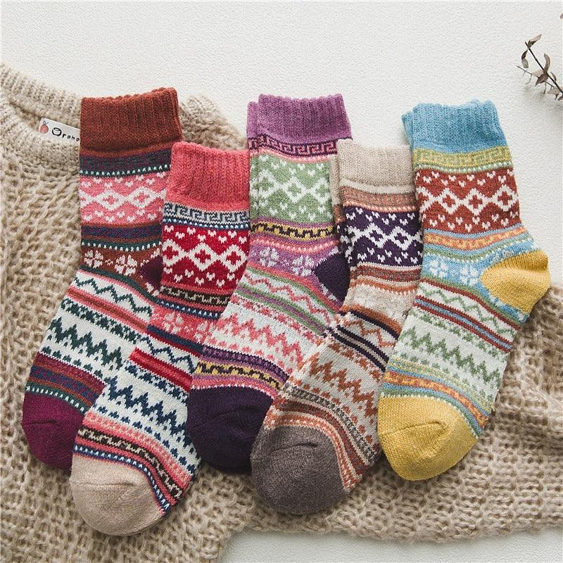 Thermal socks in a wool blend with Nordic pattern, winter set of 5 pairs, EU size 36-39, 6 designs