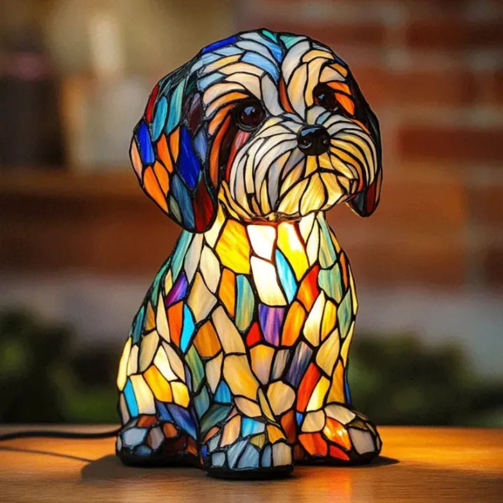 Tiffany Style Dog Table Lamp | Stained Glass French Bulldog Design