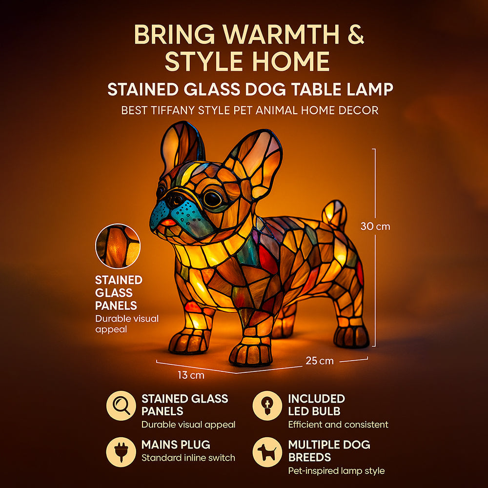 Tiffany Style Dog Table Lamp | Stained Glass French Bulldog Design