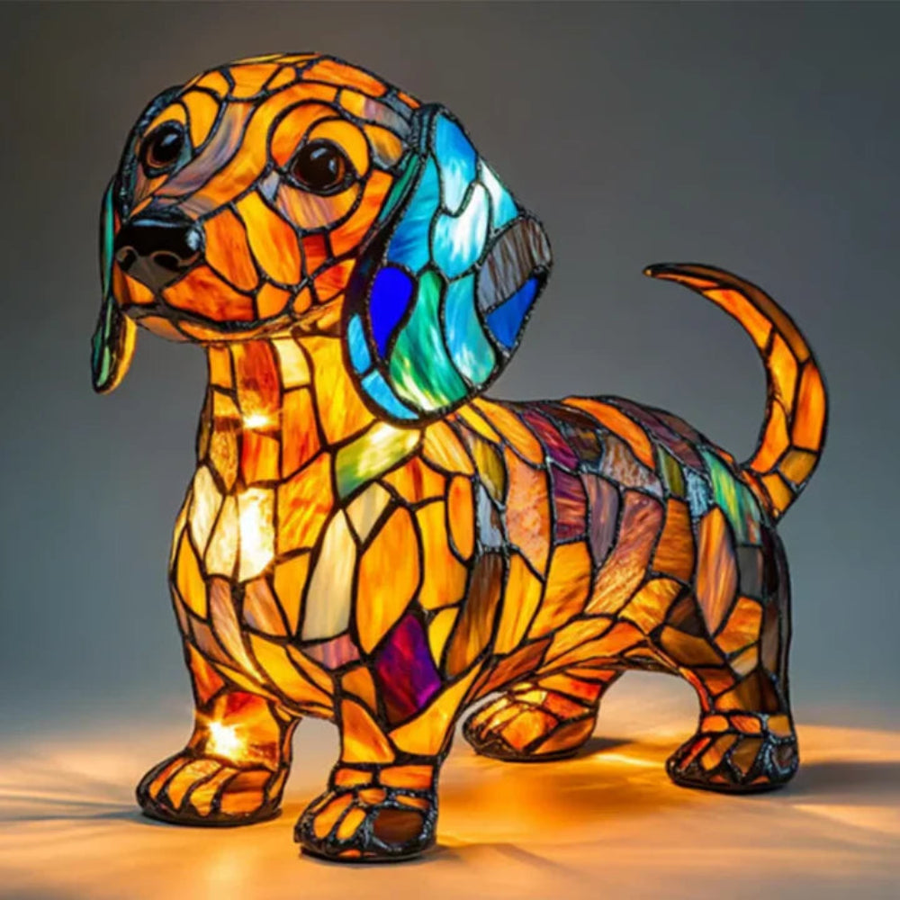 Tiffany Style Dog Table Lamp | Stained Glass French Bulldog Design