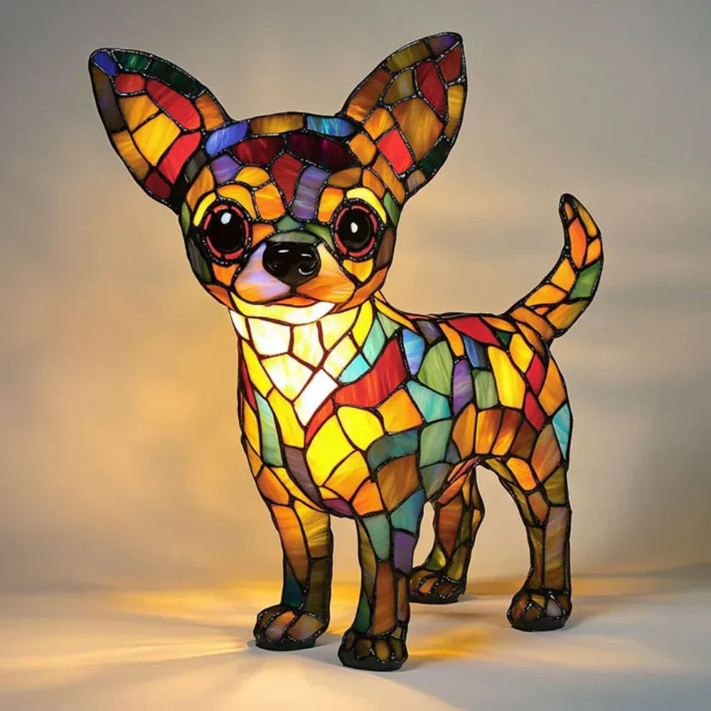 Tiffany Style Dog Table Lamp | Stained Glass French Bulldog Design