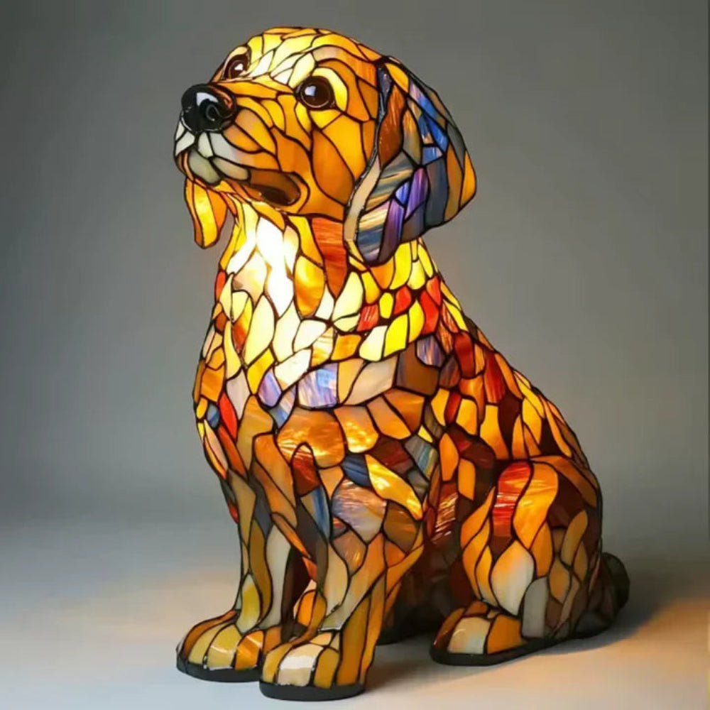 Tiffany Style Dog Table Lamp | Stained Glass French Bulldog Design