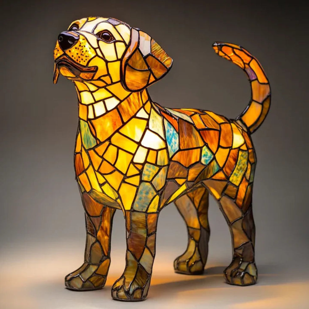 Tiffany Style Dog Table Lamp | Stained Glass French Bulldog Design