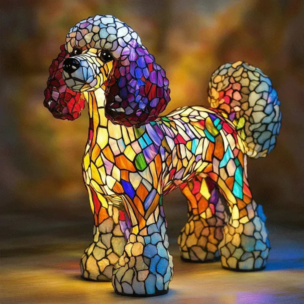 Tiffany Style Dog Table Lamp | Stained Glass French Bulldog Design