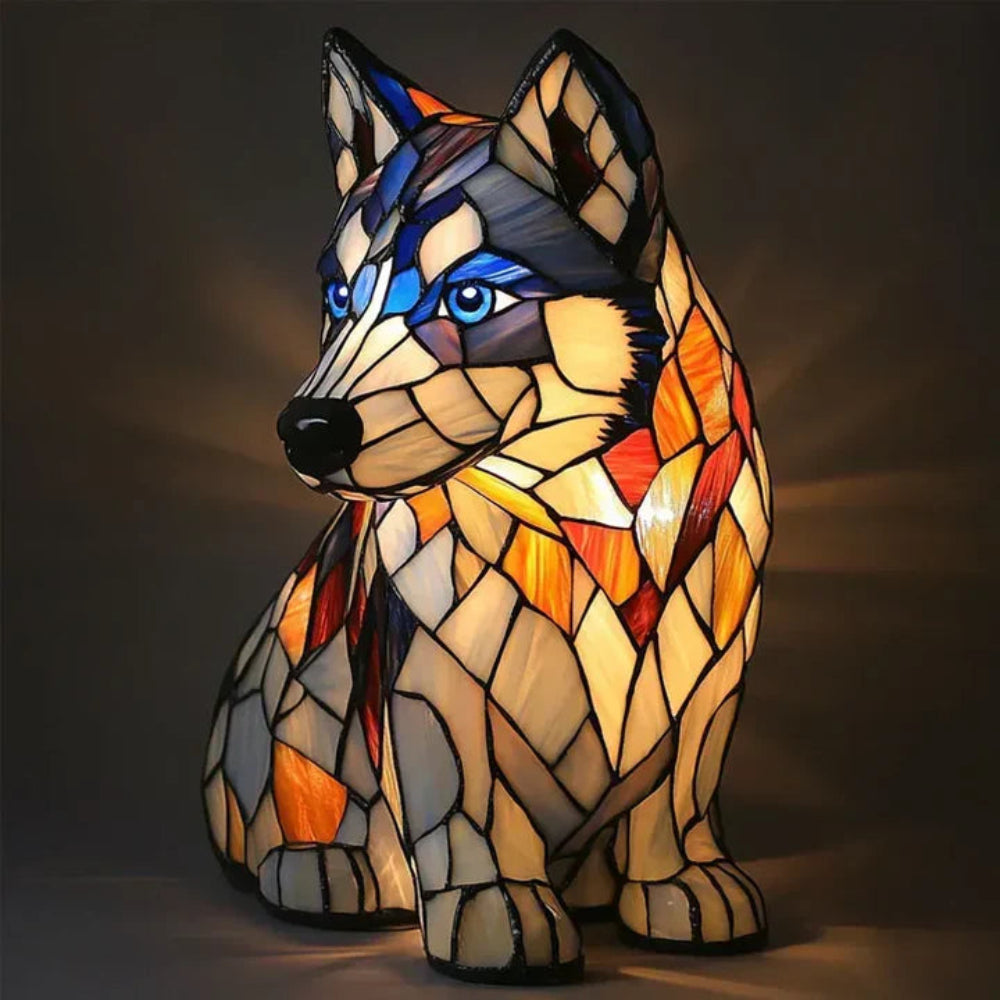 Tiffany Style Dog Table Lamp | Stained Glass French Bulldog Design