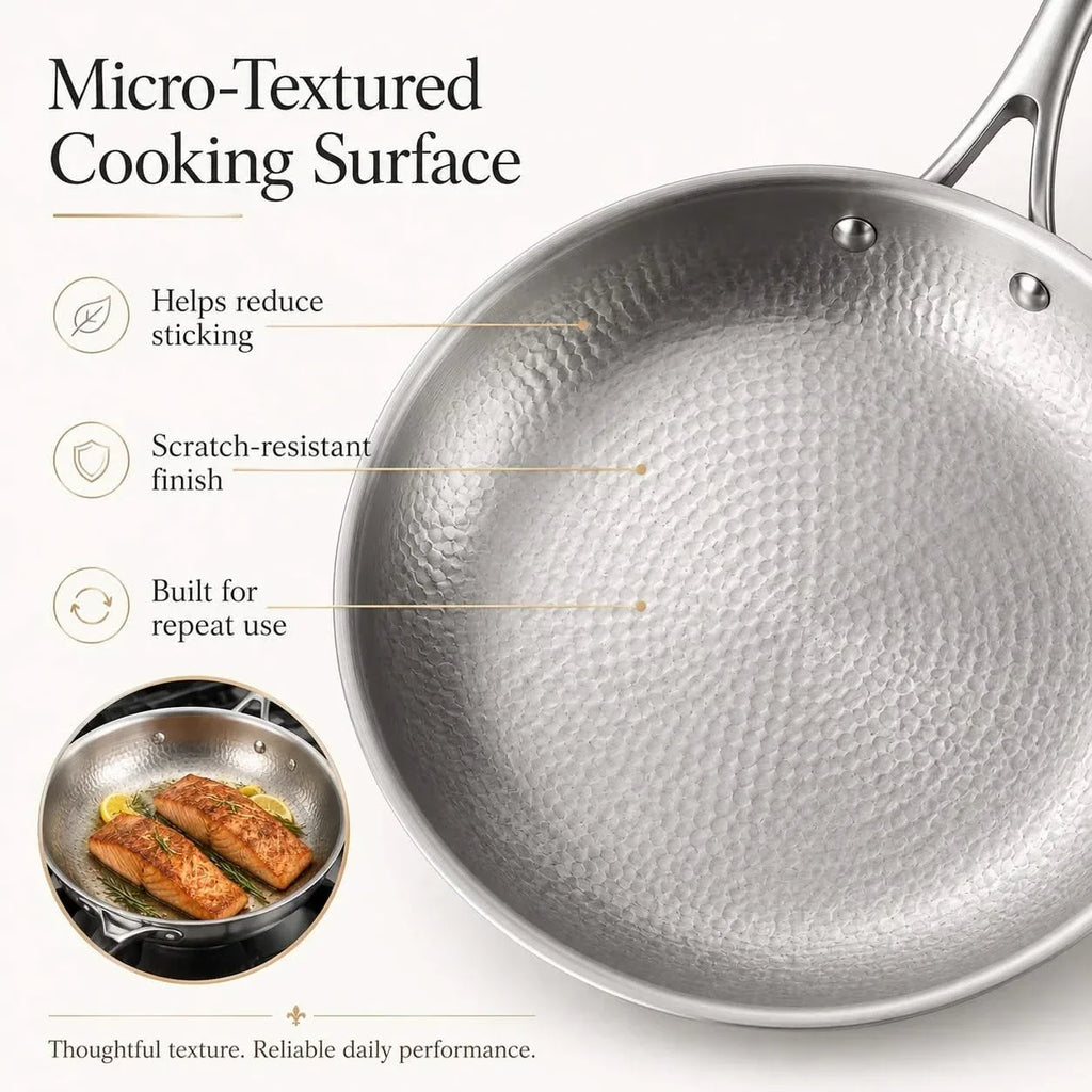 Titanium frying pan, 12" (30cm), three-layer steel, high-heat safe
