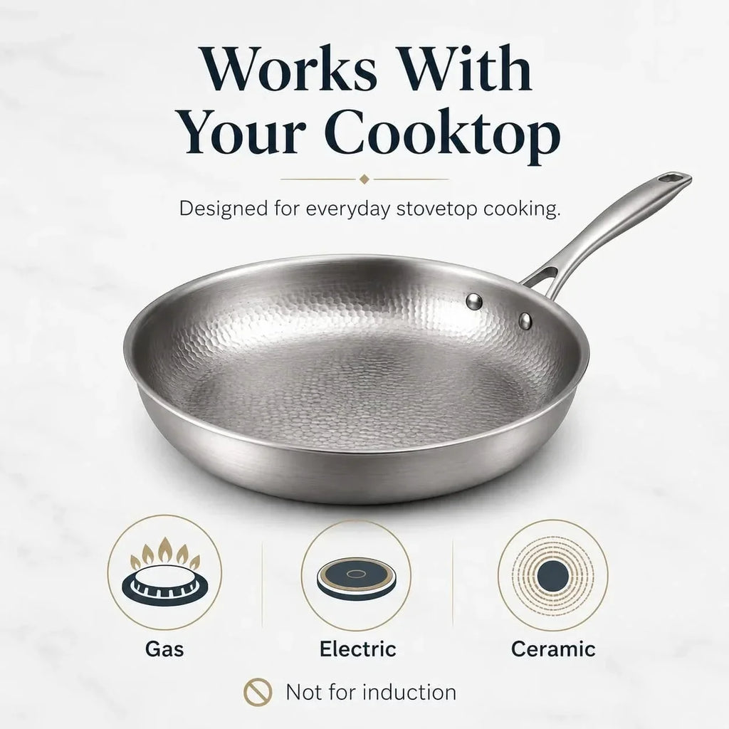 Titanium frying pan, 12" (30cm), three-layer steel, high-heat safe