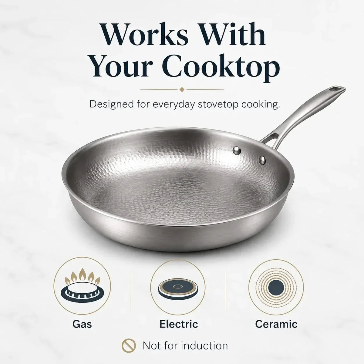 Titanium frying pan, 12" (30cm), three-layer steel, high-heat safe