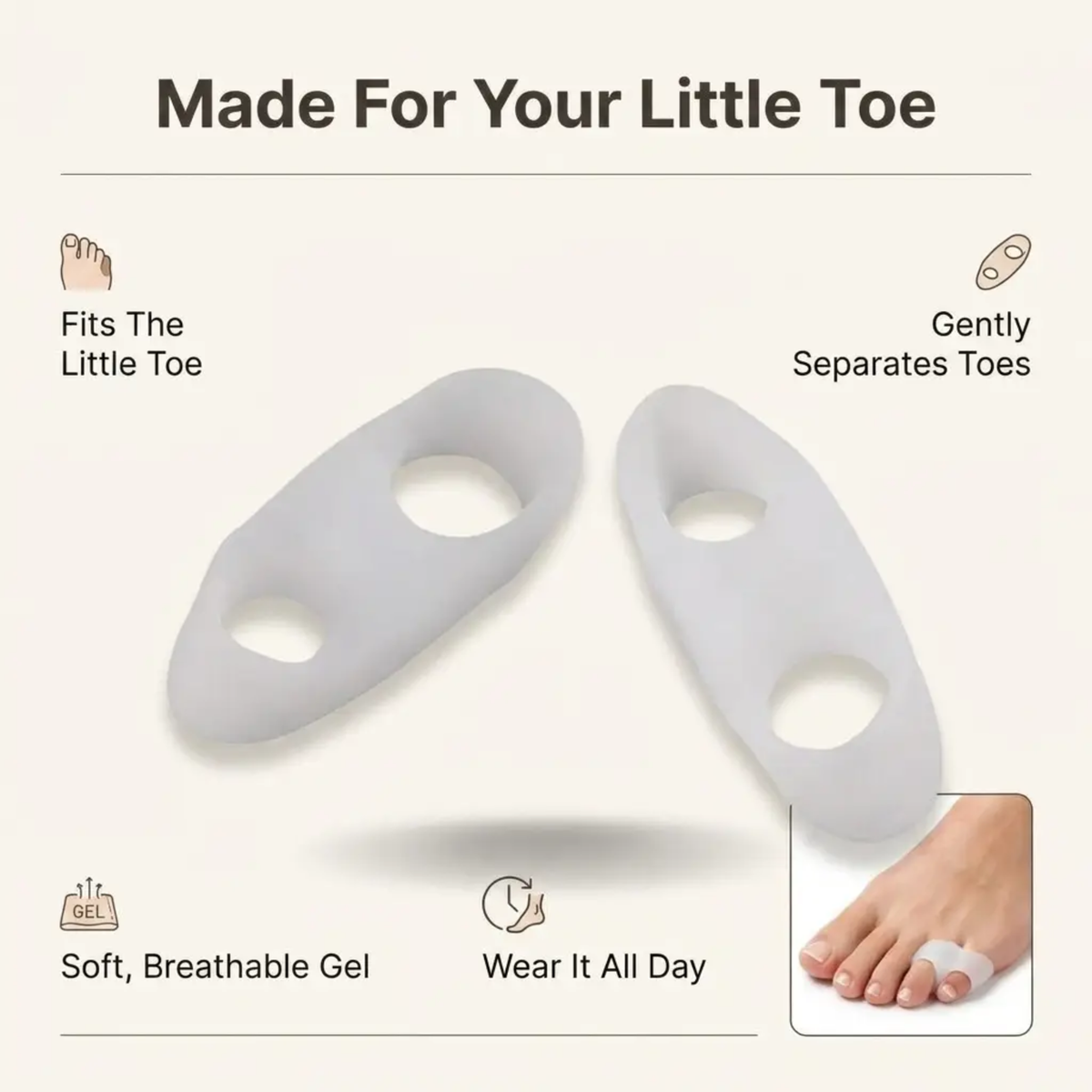 ToeGuard Orthopedic Toe Spacers | Bunionette Corrector - Little Toe Straightener - for Bunions - Hammertoe and Toe Align