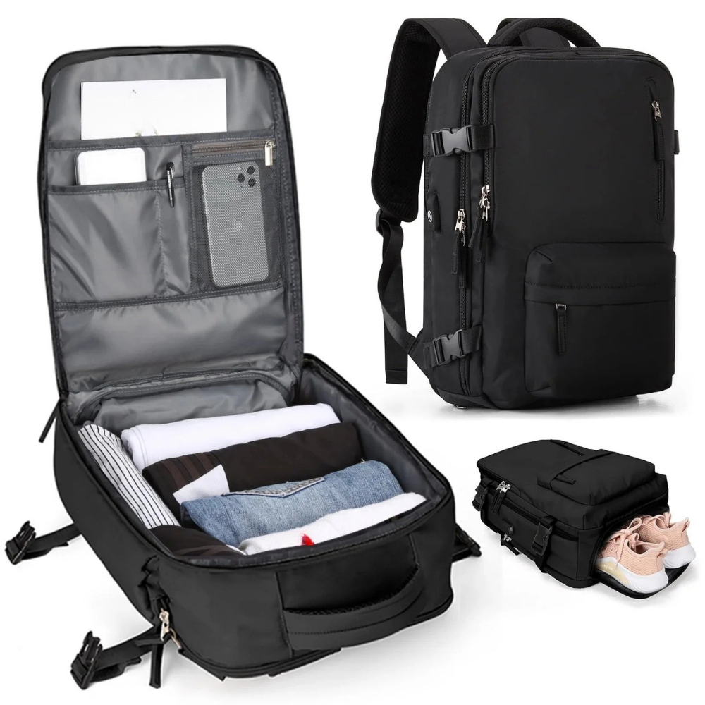 Travel Backpack with Shoe Compartment and USB Port