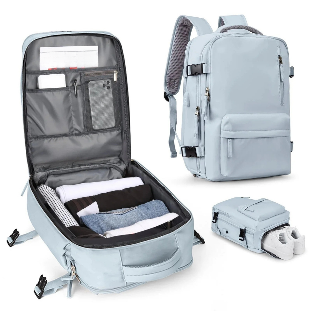 Travel Backpack with Shoe Compartment and USB Port