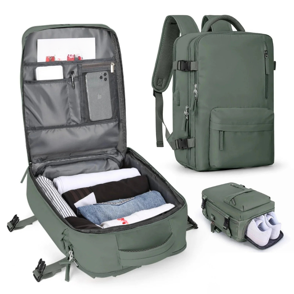 Travel Backpack with Shoe Compartment and USB Port