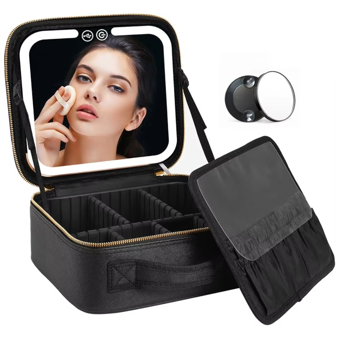TravelGlow Makeup Organizer with LED Mirror