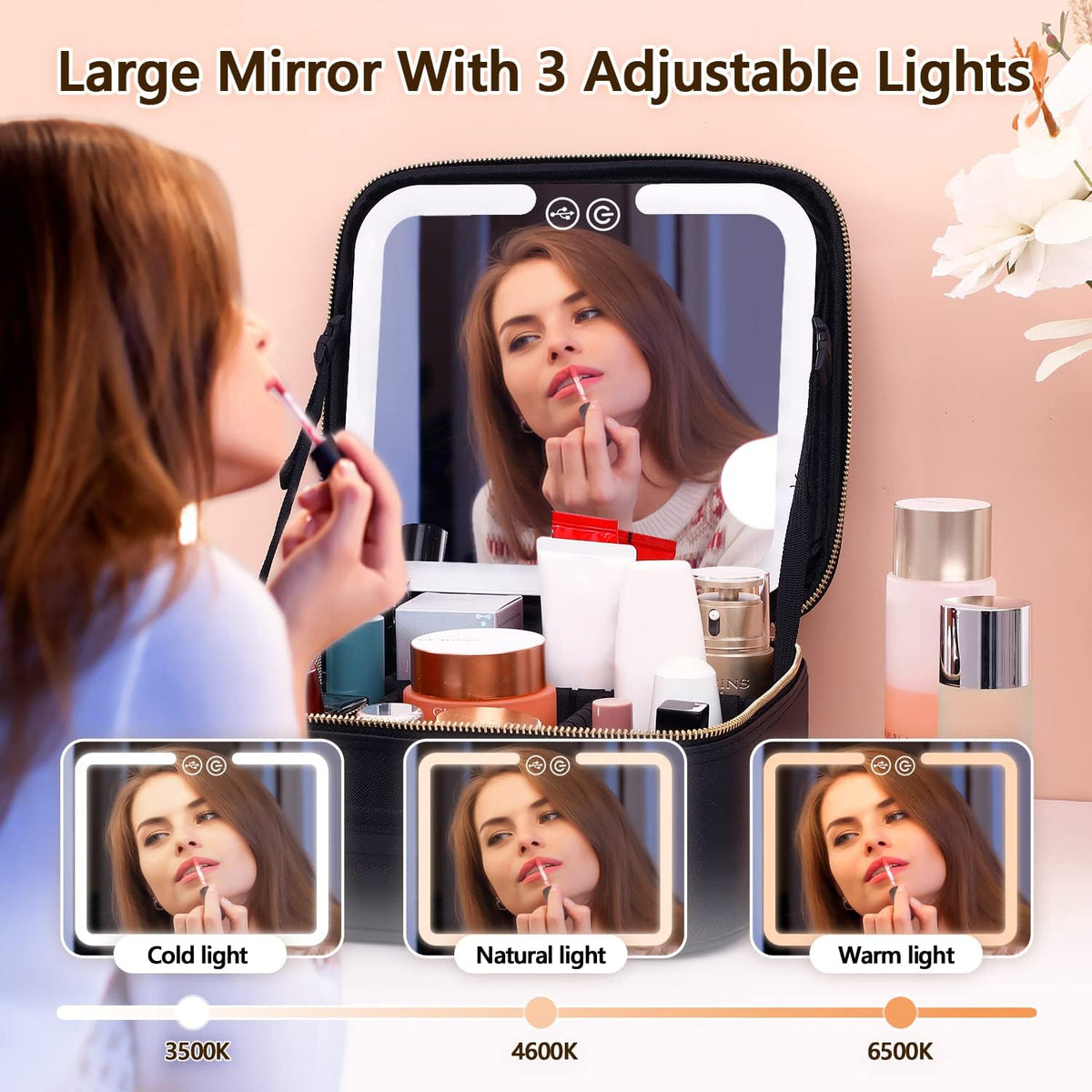 TravelGlow Makeup Organizer with LED Mirror