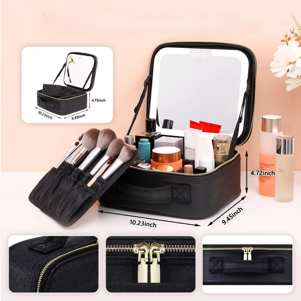 TravelGlow Makeup Organizer with LED Mirror
