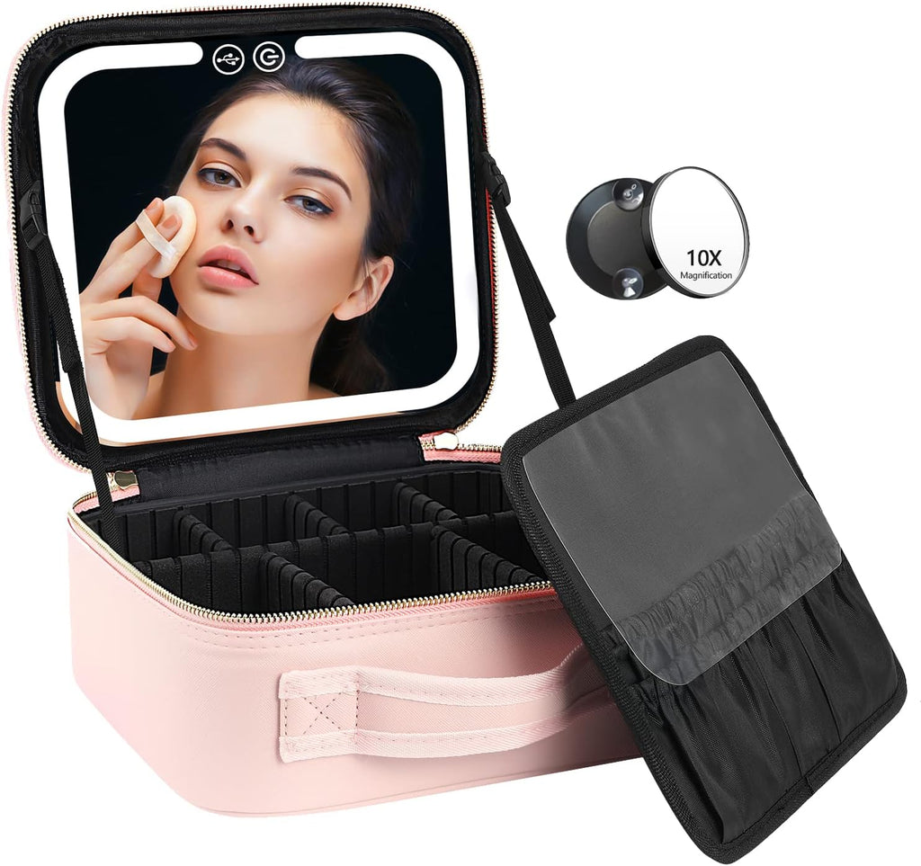 TravelGlow Makeup Organizer with LED Mirror
