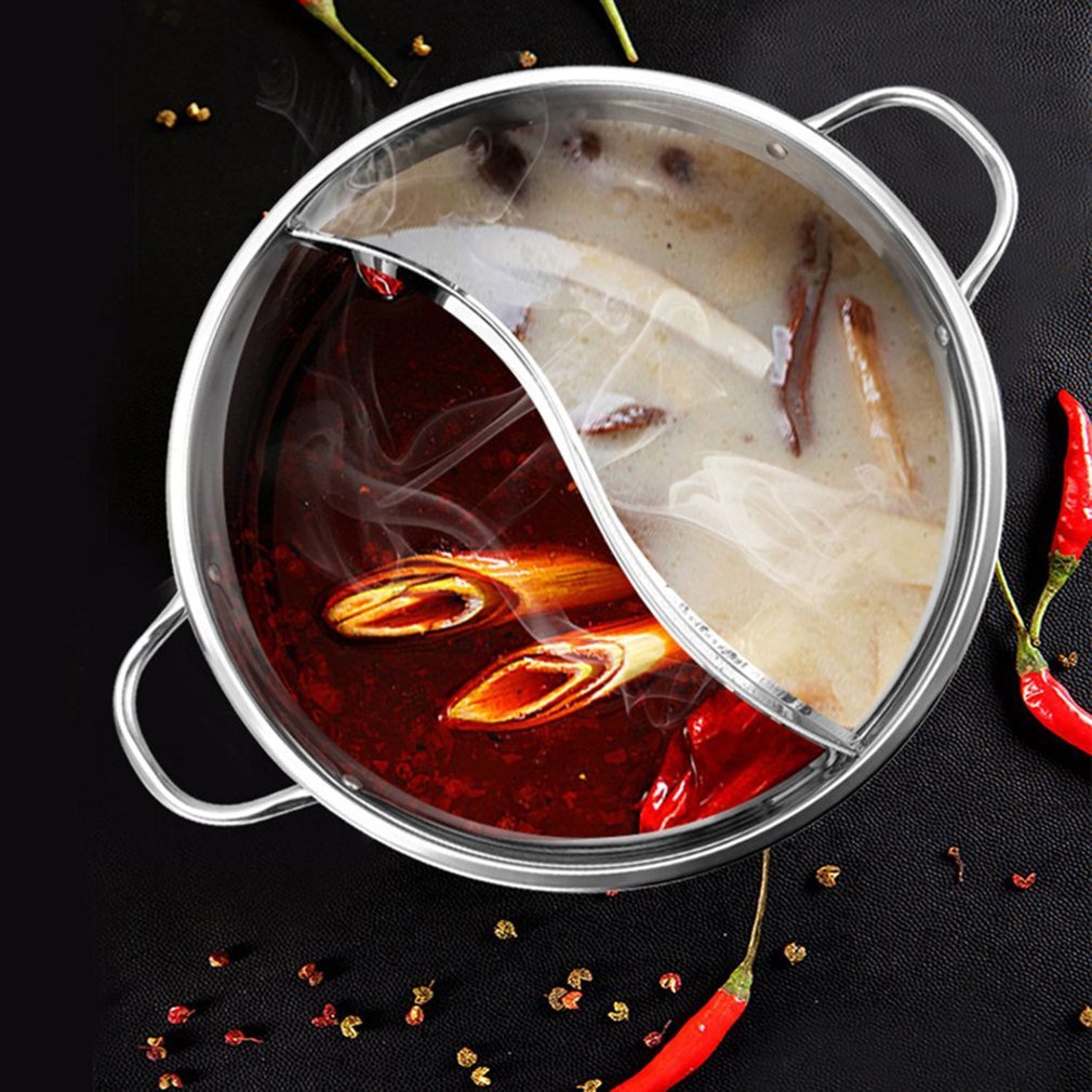 Twin Split Hot Pot Pan – Stainless Steel Dual Compartment