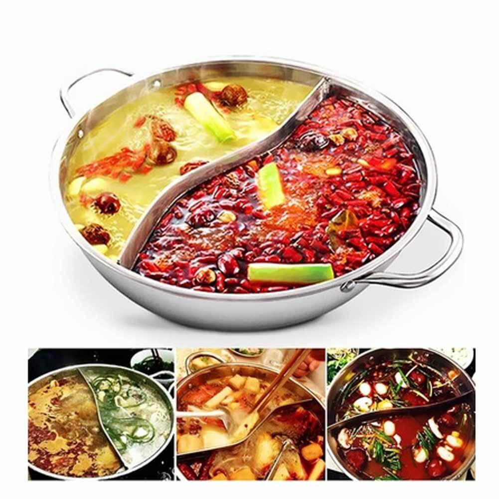 Twin Split Hot Pot Pan – Stainless Steel Dual Compartment