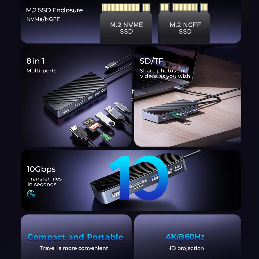 USB-C Laptop Docking Station with Built-In SSD Enclosure