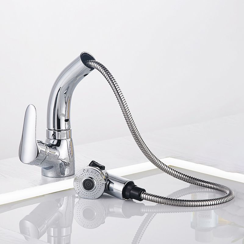 Vessel Sink Faucet with Swiveling Spout and Pull-Out Spray – Single Lever