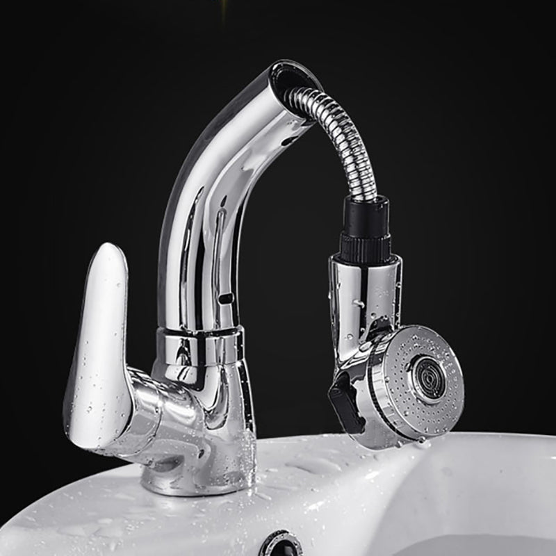 Vessel Sink Faucet with Swiveling Spout and Pull-Out Spray – Single Lever