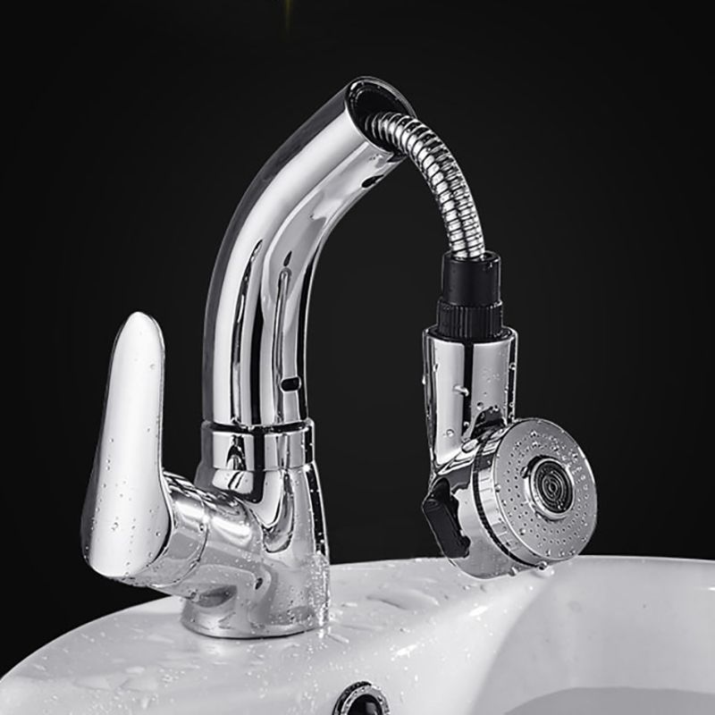 Vessel Sink Faucet with Swiveling Spout and Pull-Out Spray – Single Lever