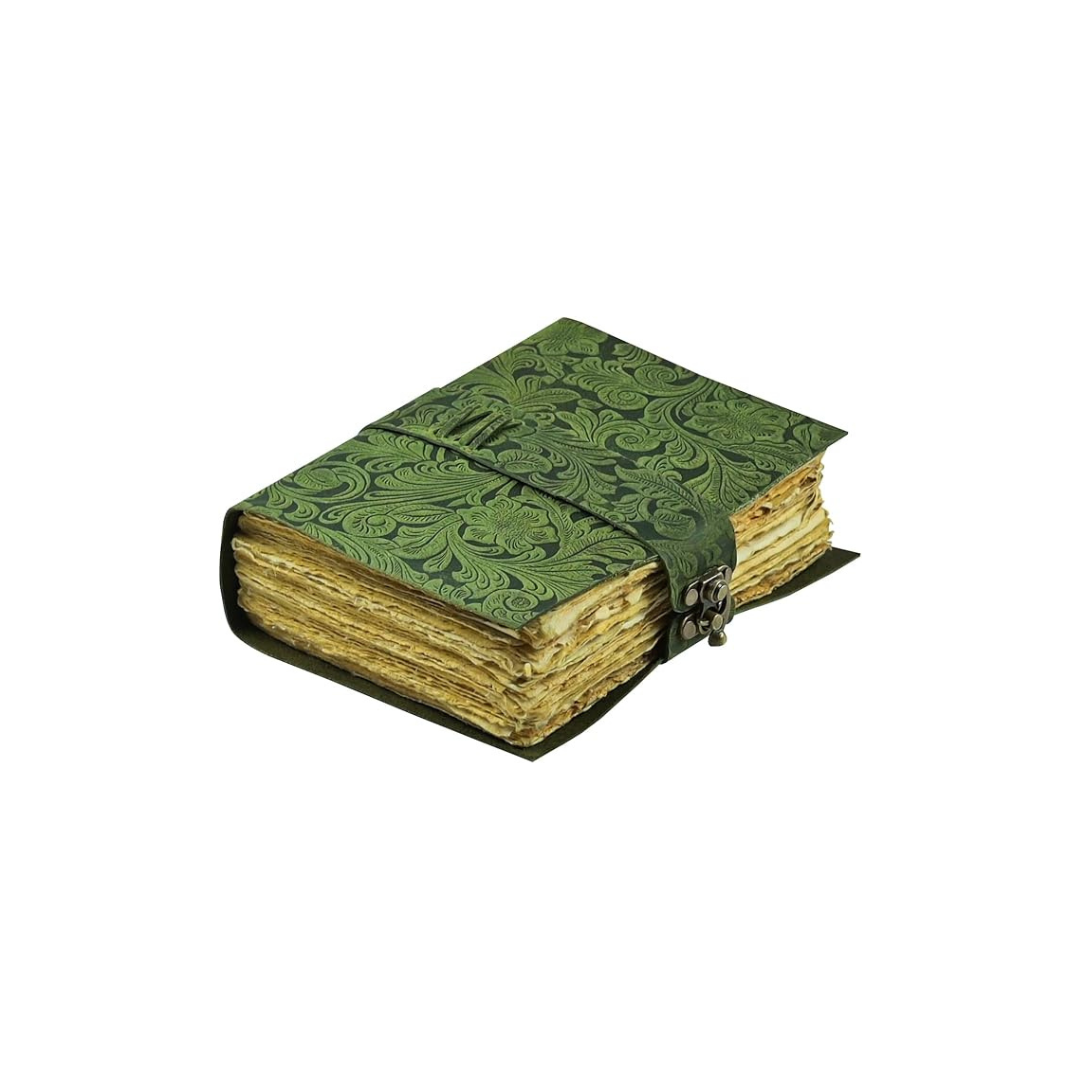 Vintage Leather Journal with Embossed Flowers – Compact Handcrafted Diary with Floral Relief Design
