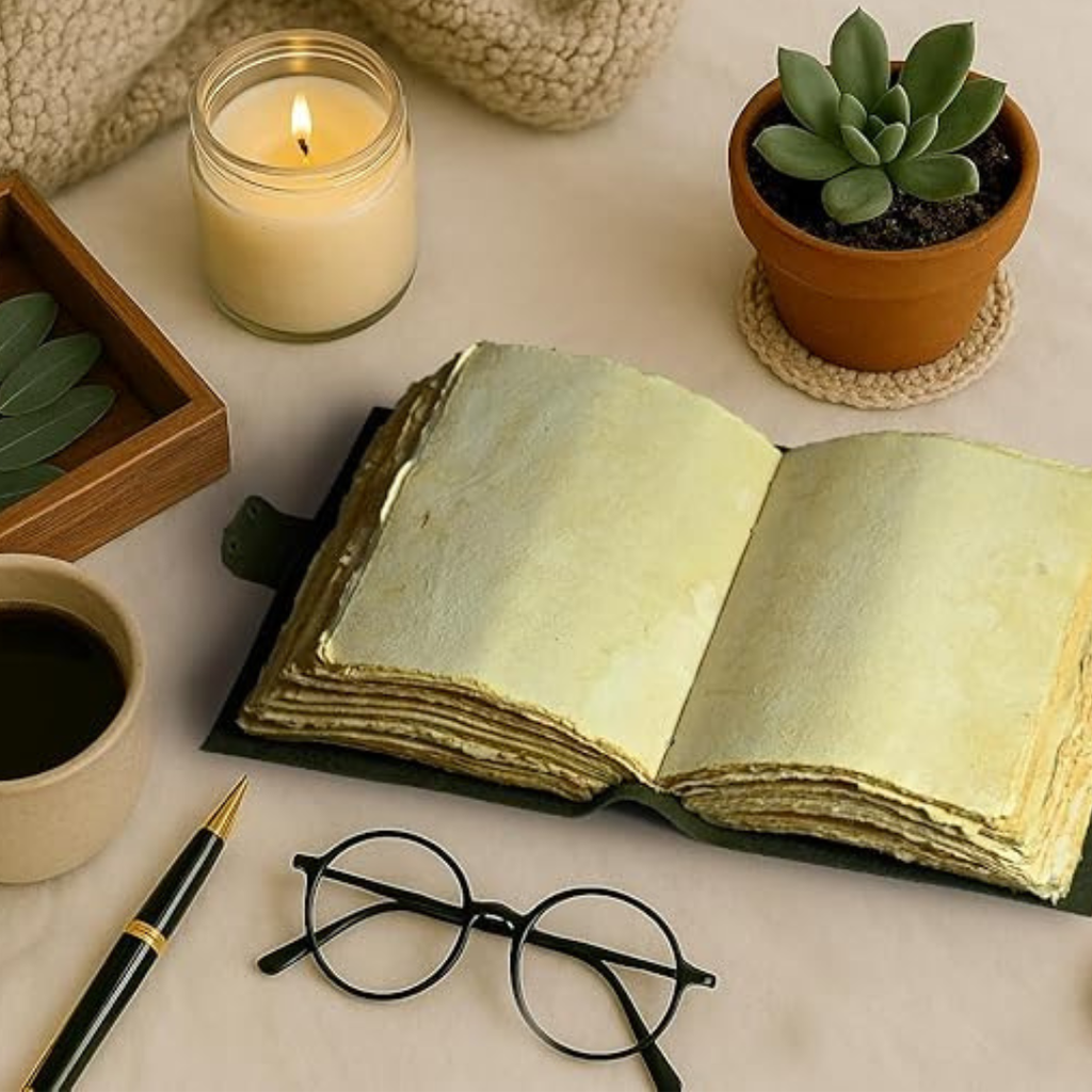 Vintage Leather Journal with Embossed Flowers – Compact Handcrafted Diary with Floral Relief Design