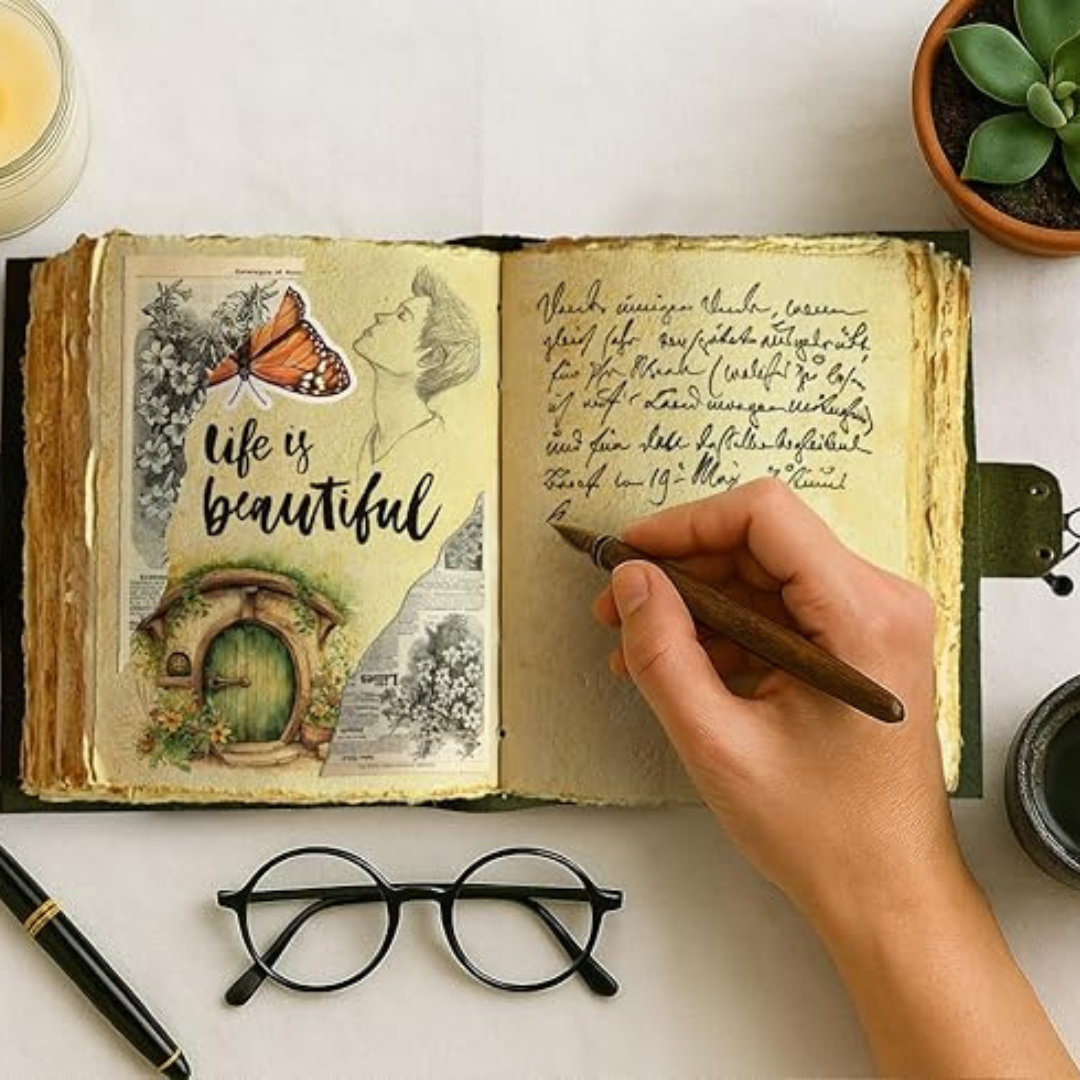 Vintage Leather Journal with Embossed Flowers – Compact Handcrafted Diary with Floral Relief Design