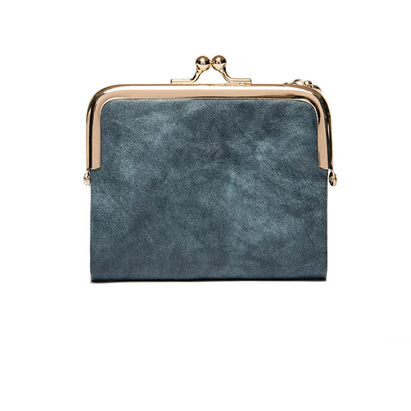 Vintage Leather Wallet with Kiss Lock Closure