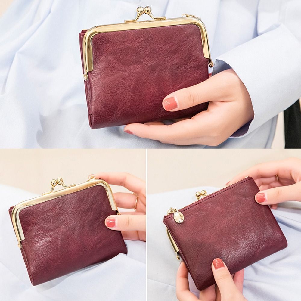 Vintage Leather Wallet with Kiss Lock Closure