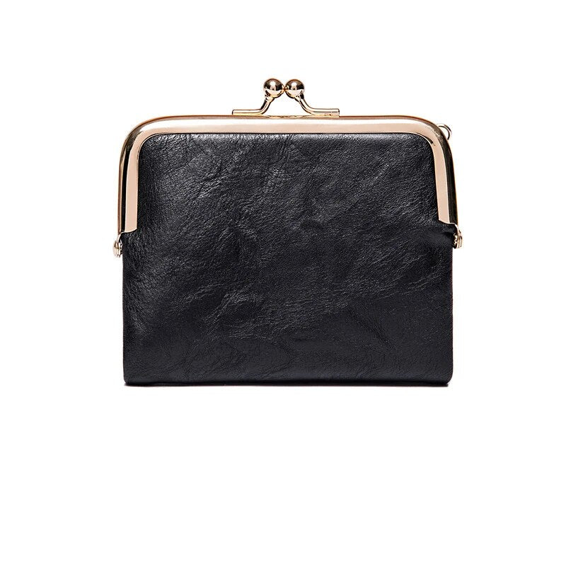 Vintage Leather Wallet with Kiss Lock Closure