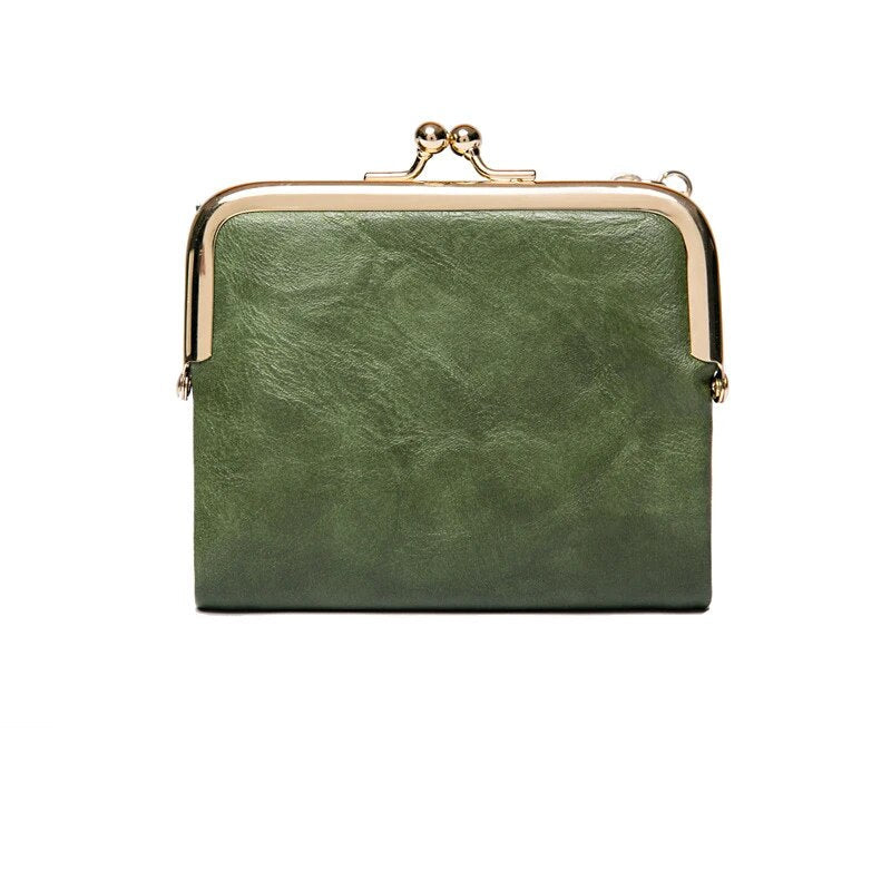 Vintage Leather Wallet with Kiss Lock Closure