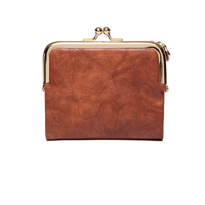 Vintage Leather Wallet with Kiss Lock Closure