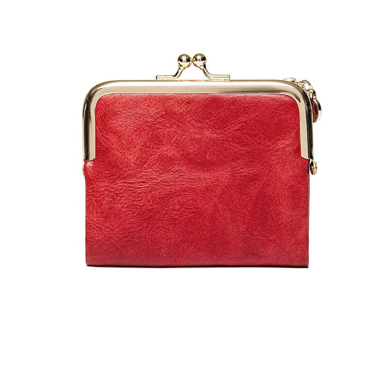 Vintage Leather Wallet with Kiss Lock Closure