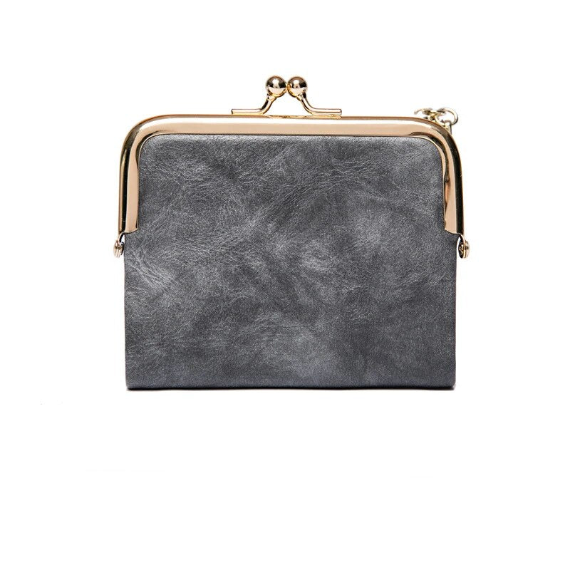 Vintage Leather Wallet with Kiss Lock Closure